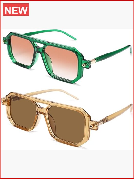 Retro Square Aviator Sunglasses with Double Bridge, UV400 Protection main image 5